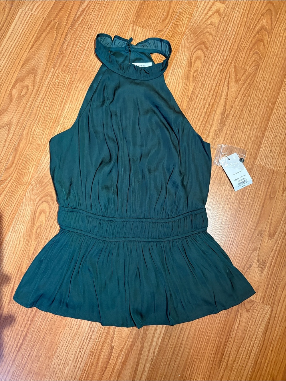 Nine West Dark Green Halter Peplum Top